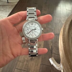 Michael Kors Silver and White Chronograph Watch